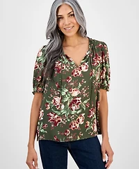 Style & Co Women's Printed Ruffle Puff-Sleeve Top, Macy's Exclusive