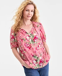 Style & Co Women's Printed Ruffle Puff-Sleeve Top, Macy's Exclusive