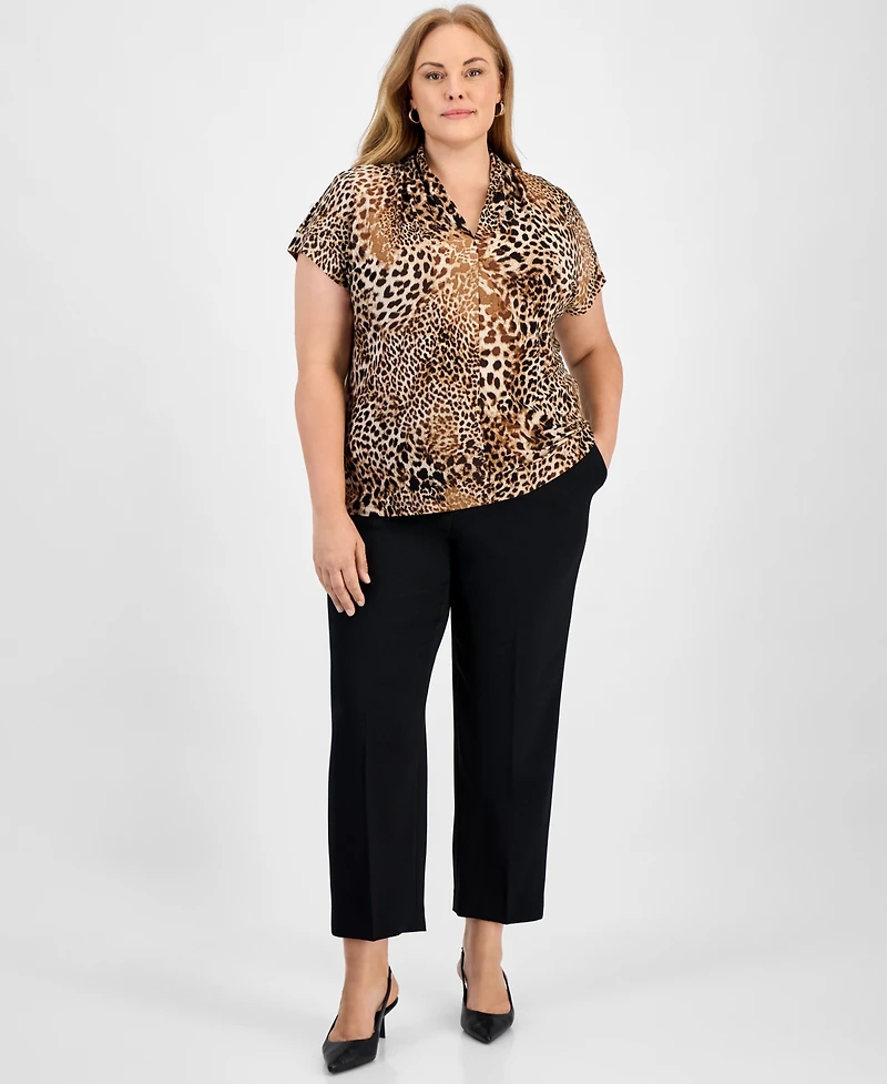 Kasper Plus Animal Print Short-Sleeve Top