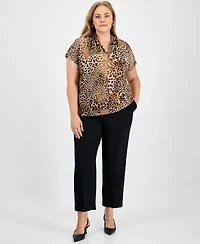 Kasper Plus Animal Print Short-Sleeve Top