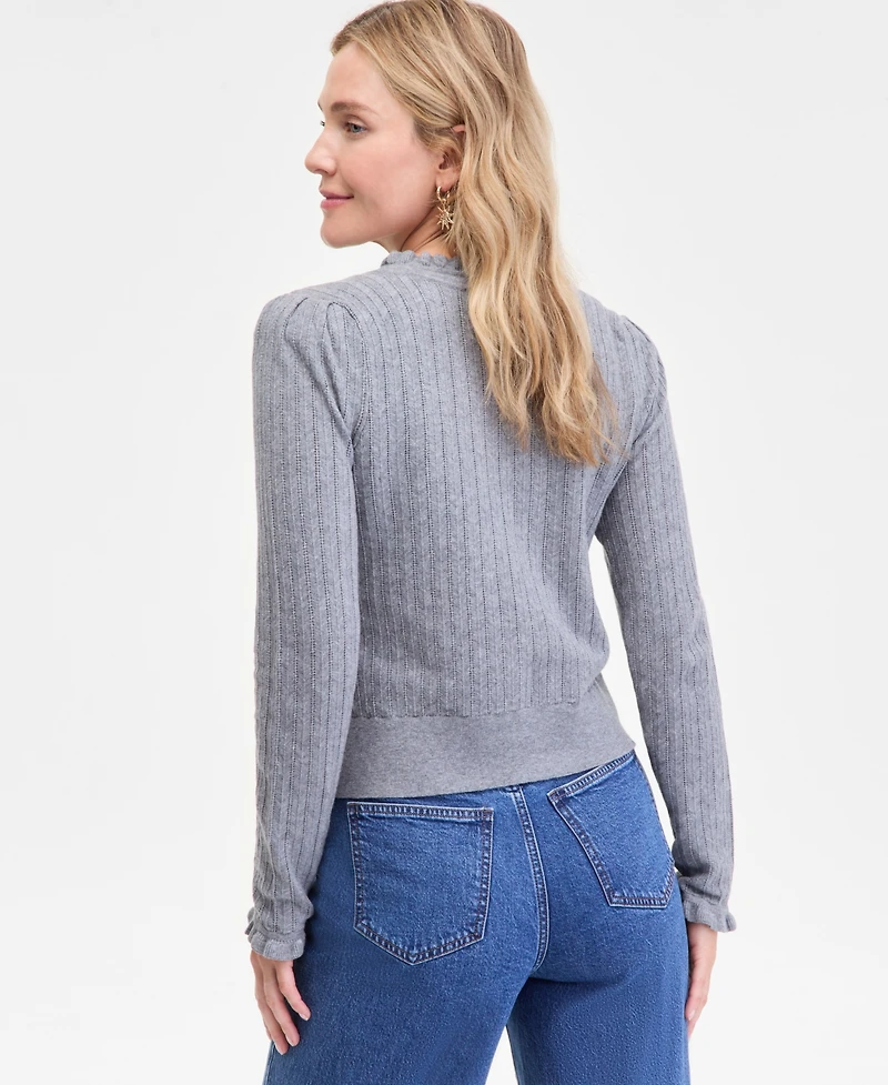 On 34th Women's Puff-Shoulder Pointelle-Knit Cardigan, Macy's Exclusive