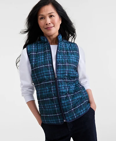 Style & Co Women's Plaid Quilted Vest, Macy's Exclusive