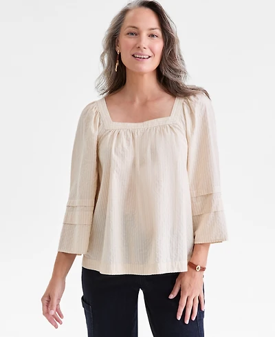 Style & Co Women's Square-Neck 3/4-Sleeve Shine Blouse, Macy's Exclusive