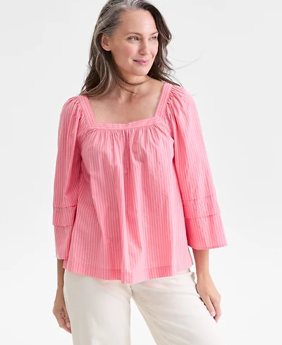Style & Co Women's Square-Neck 3/4-Sleeve Shine Blouse, Macy's Exclusive