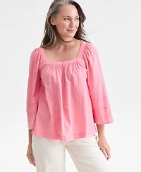Style & Co Women's Square-Neck 3/4-Sleeve Shine Blouse, Macy's Exclusive