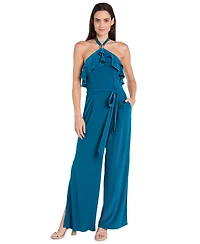 R & M Richards Women's Ruffled Halter-Neck Jersey Jumpsuit