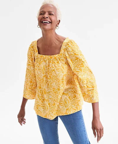 Style & Co Women's Square-Neck 3/4-Sleeve Shine Blouse, Macy's Exclusive