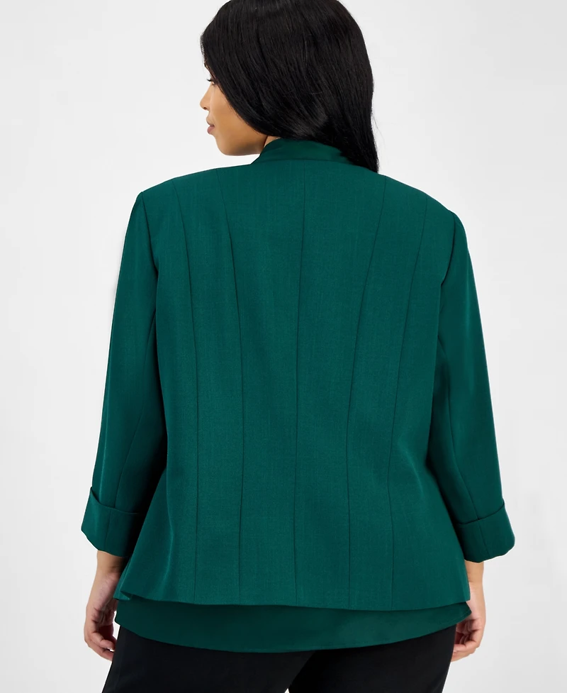 Kasper Plus 3/4-Sleeve Open-Front Blazer