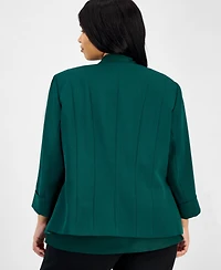 Kasper Plus 3/4-Sleeve Open-Front Blazer