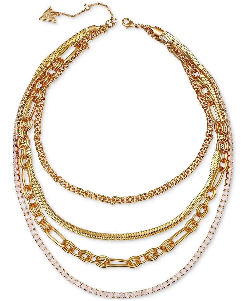 Guess Gold-Tone Layered Chain Crystal Necklace