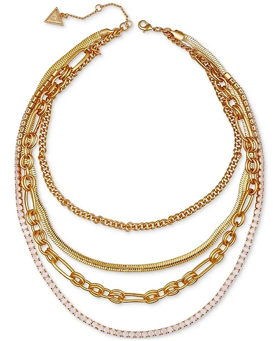 Guess Gold-Tone Layered Chain Crystal Necklace