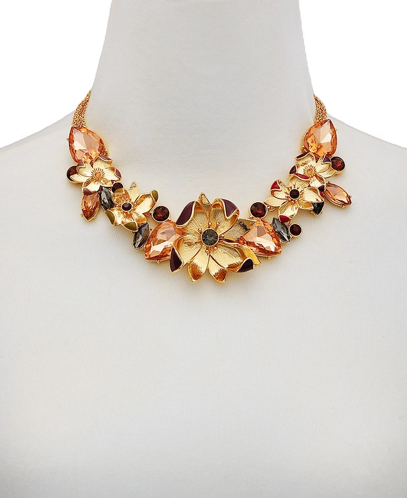 Guess Gold-Tone Floral Jewel Statement Necklace
