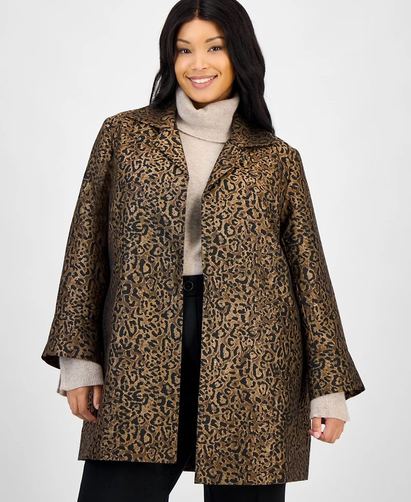 Kasper Plus Leopard Jacquard Open-Front Jacket