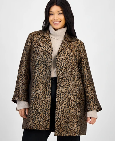 Kasper Plus Leopard Jacquard Open-Front Jacket