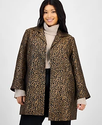 Kasper Plus Leopard Jacquard Open-Front Jacket