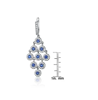 Genevive Cubic Zirconia Sterling Silver Rhodium Plated Blue Round Chandelier Earrings