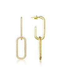 Sterling Silver 14K Gold Plated Clear Cubic Zirconia Square Drop Butterfly Earrings