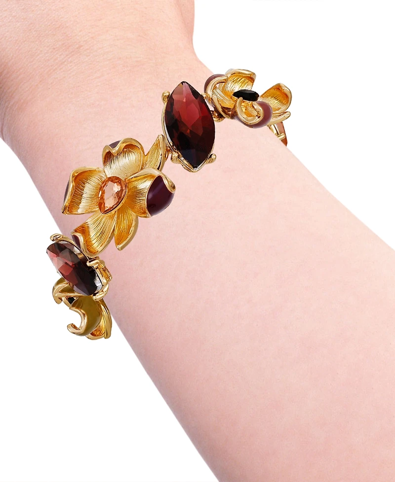Guess Crystal & Stone Floral Statement Flex Bracelet