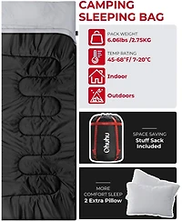 Double Sleeping Bag for Adults with 2 Pillows, Queen Size Two Person Sleeping Bag for Camping