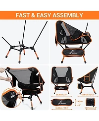 Sportneer Camping Chairs, Lightweight Outdoor Chairs Height Adjustable with 2 Side Pockets & Storage Bag (2, Orange)
