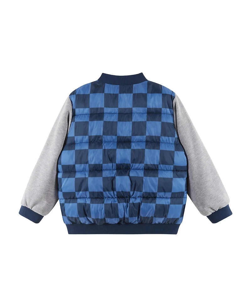 Andy & Evan Toddler/Child Boys Blue Checker French Terry Sleeve Bomber
