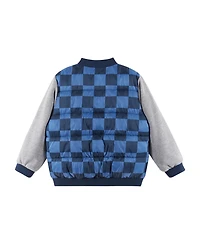 Andy & Evan Toddler/Child Boys Blue Checker French Terry Sleeve Bomber
