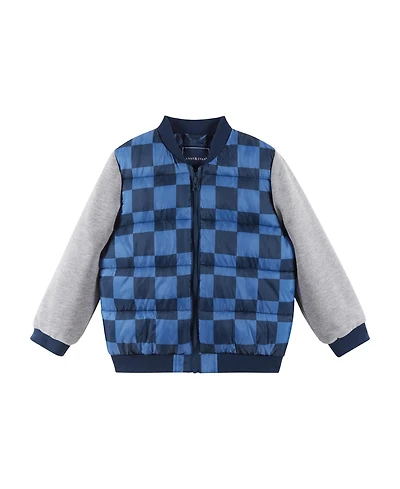 Andy & Evan Toddler/Child Boys Blue Checker French Terry Sleeve Bomber