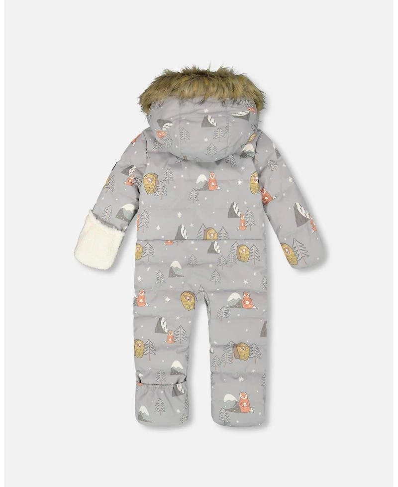 Deux par Baby Boy One-Piece Snug Snowsuit Designed for Car Seat Gray Bear Print - Baby|Toddler
