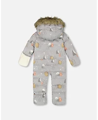 Deux par Baby Boy One-Piece Snug Snowsuit Designed for Car Seat Gray Bear Print - Baby|Toddler