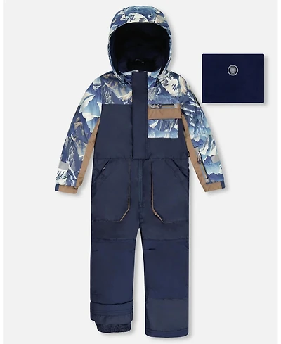 Deux par Boy One-Piece Play Snowsuit with Mountains Print Navy Blue - Child