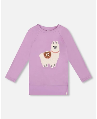 Deux par Deux Big Girls Super Soft Brushed Jersey Tunic Purple with Llama