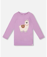 Deux par Deux Big Girls Super Soft Brushed Jersey Tunic Purple with Llama