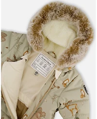 Deux par Baby Boy One-Piece Layette Snowsuit Designed for Car Seat Green Animal Print
