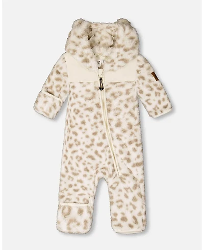 Deux par Baby Girls Mid-Season Plush One Piece Outerwear Cream Leopard Print