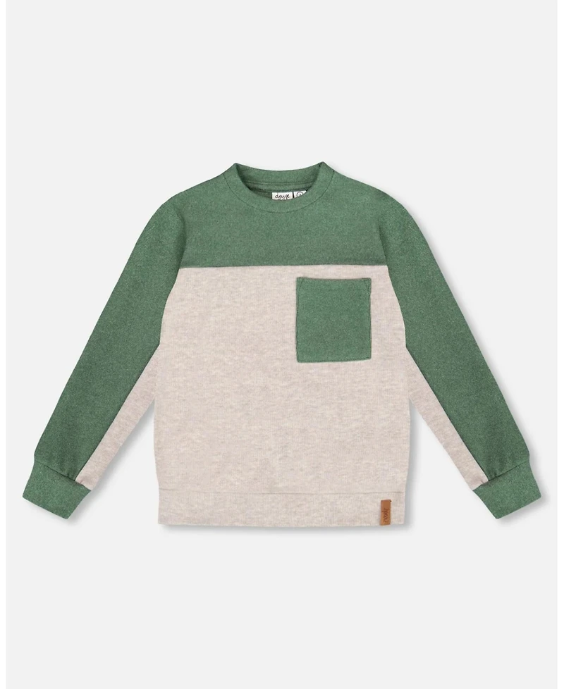 Deux par Boy Long Sleeve Super Soft Brushed Jersey Top Color Block Heather Beige