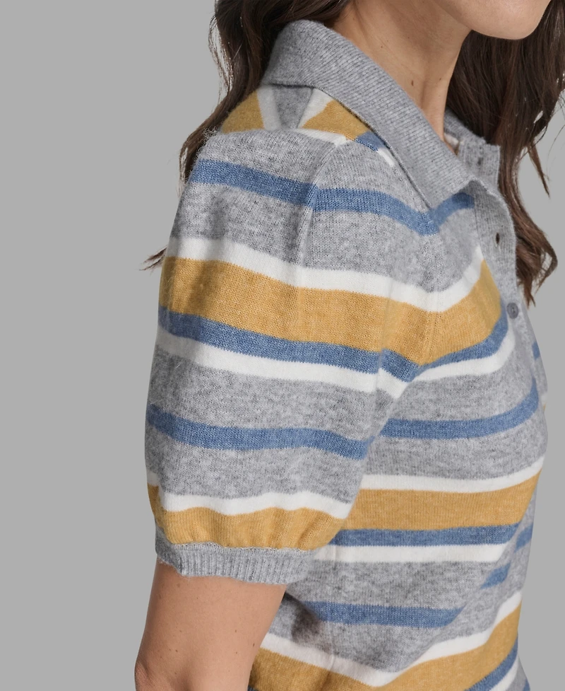 Bcbg Women's Short Sleeve Striped Polo Sweater