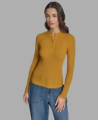 Bcbg Women's Long Sleeve Mix-Stitch Henley Neck Sweater