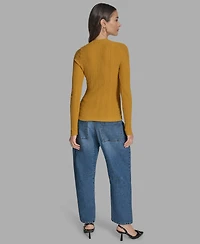 Bcbg Women's Long Sleeve Mix-Stitch Henley Neck Sweater