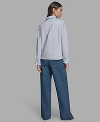 Bcbg Women's Long Sleeve Button-Up Embroidered Top