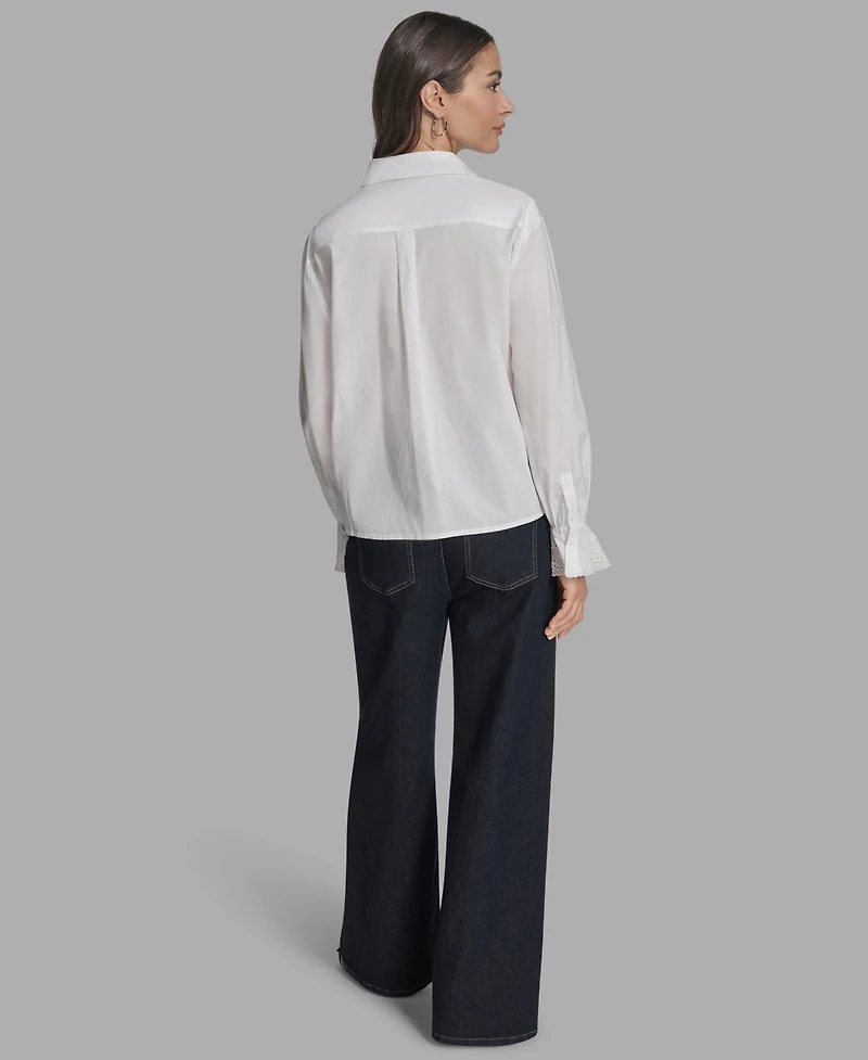 Bcbg Women's Long Sleeve Button-Up Embroidered Top
