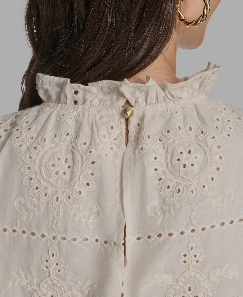 Bcbg Women's Long Sleeve Eyelet Top