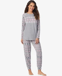 Cuddl Duds Women's Long Sleeve Crewneck Top and Jogger Pajama Set