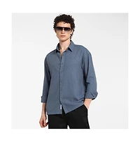 Campus Sutra Men's Lapis Blue Waffle-Knit Shirt