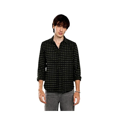 Campus Sutra Men's Seaweed Green & Charcoal Black Gingham Shirt