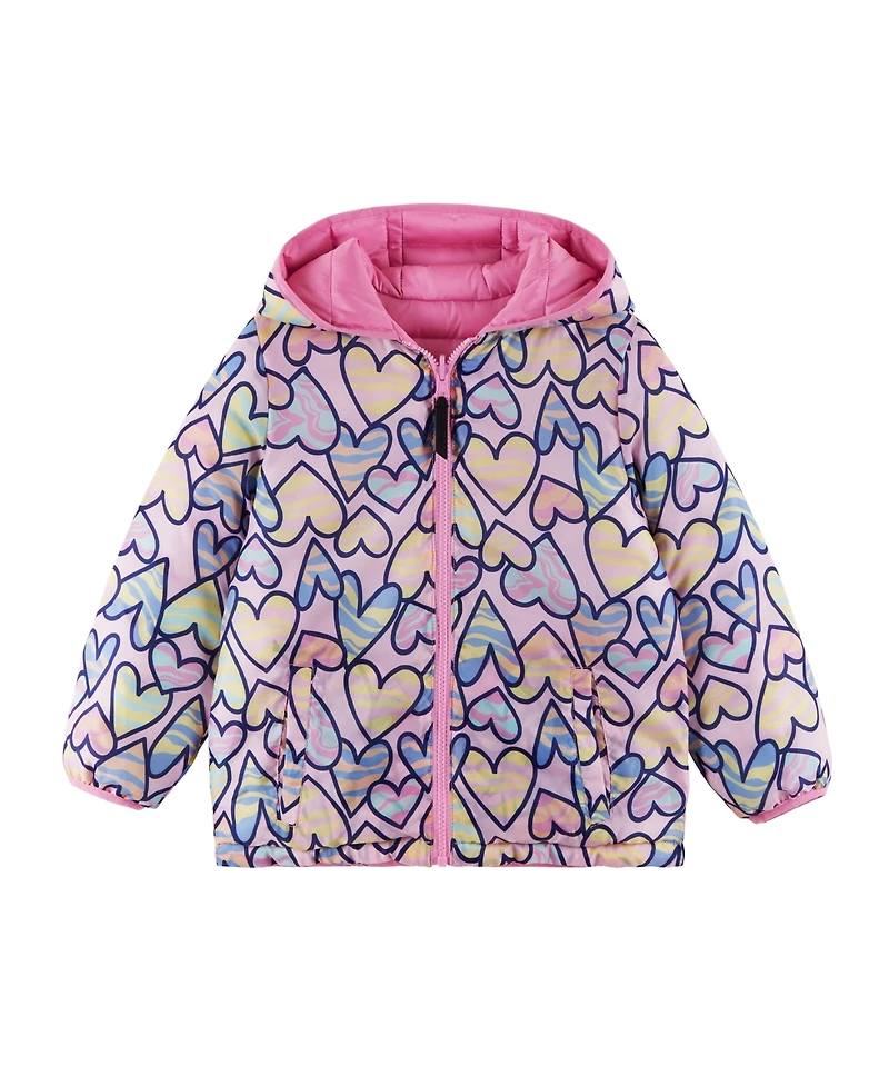Andy & Evan Toddler Girls Toddler/Child Pink Heart Printed Reversible Puffer Jacket