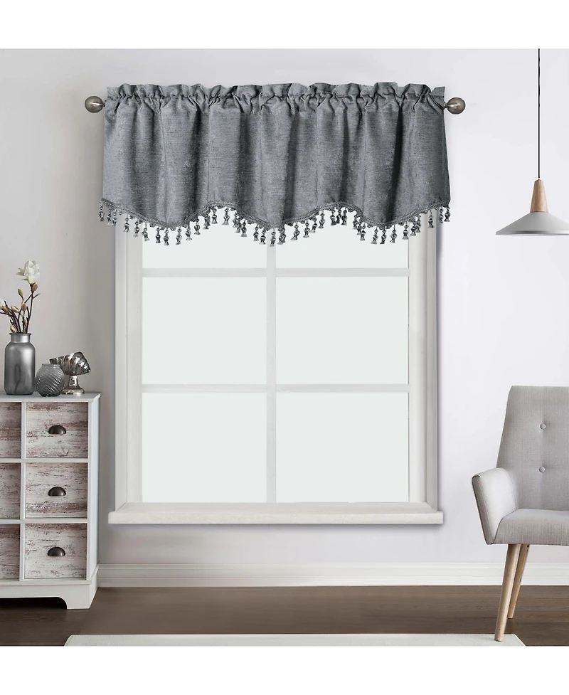 Kate Aurora Rod Pocket Luxurious Chenille Oversized Window Valance With A Beaded Tasseled Trim