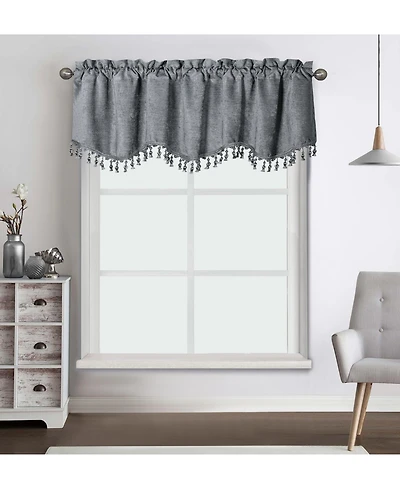 Kate Aurora Rod Pocket Luxurious Chenille Oversized Window Valance With A Beaded Tasseled Trim