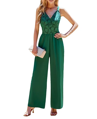 Cupshe Women's Lace Bodice Wide Leg Jumpsuit