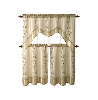 GoodGram Daphne Embroidered Kitchen Curtain Set - 56 in. W x 36 in. L, Beige/Gold