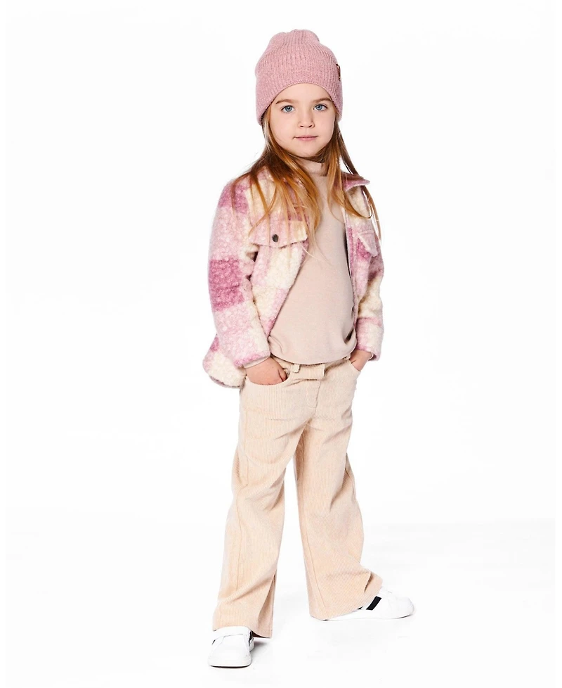 Deux par Girl Zipped Plaid Overshirt Off-White and Pink